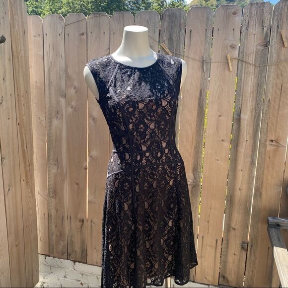 BCBG Max Azria - Khloe Black Comb Lace Overlay Dress Sz S - Picture 1 of 12